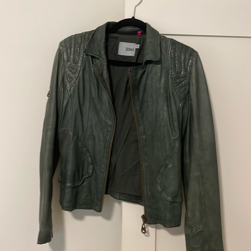 Doma size m green leather jacket